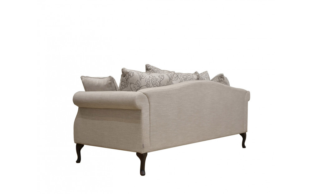 Queen sofa 220cm z luźnymi poduszkami i pięknymi giętymi nogami
