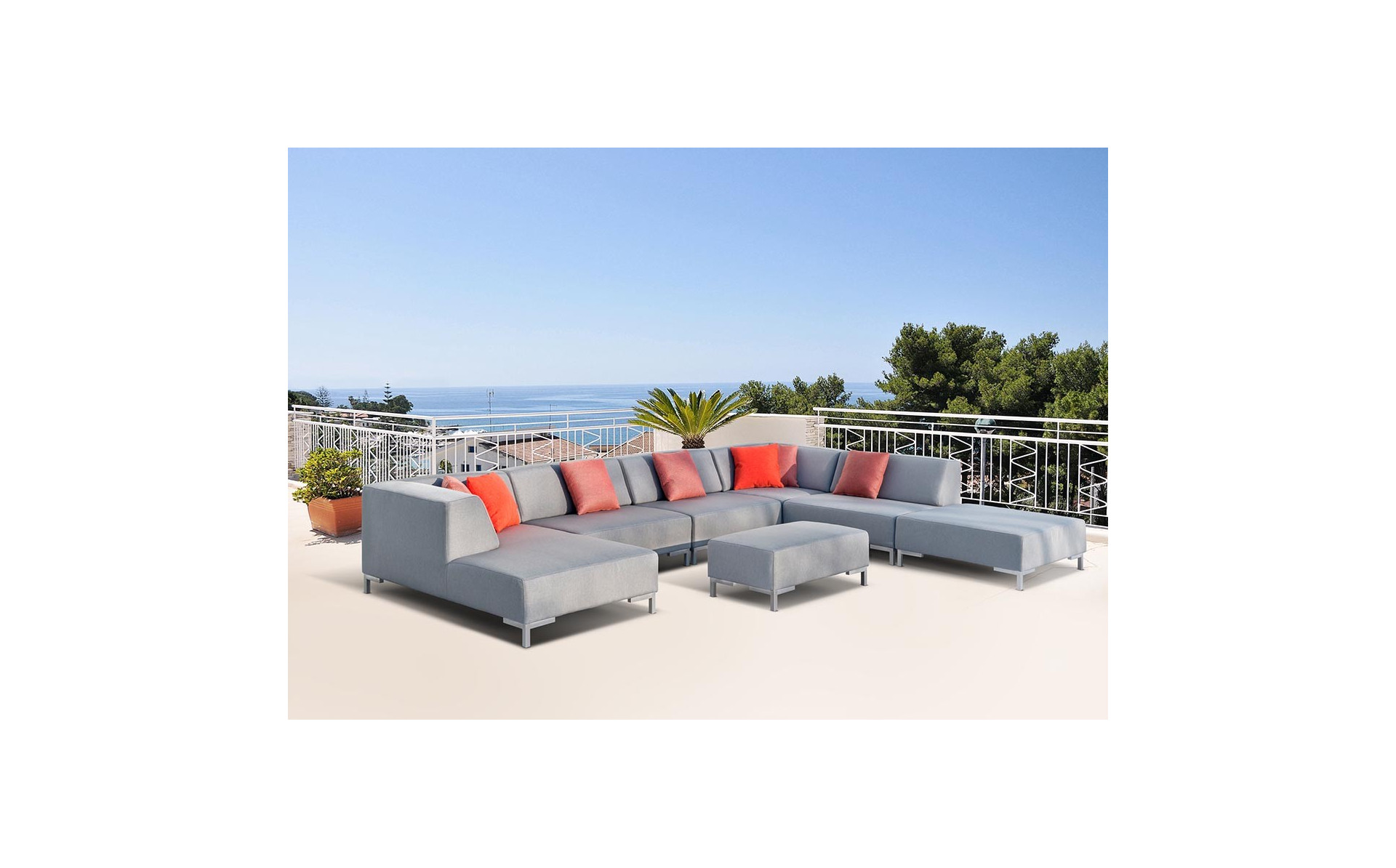 Całoroczna sofa ogrodowa Vanilla 170x303x300cm z pufą 100x60cm