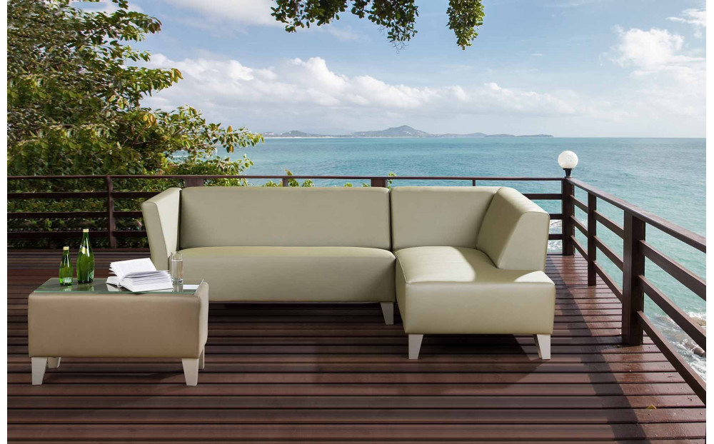 Box ogrodowa sofa narożna 230 cm x 164 cm z pufą