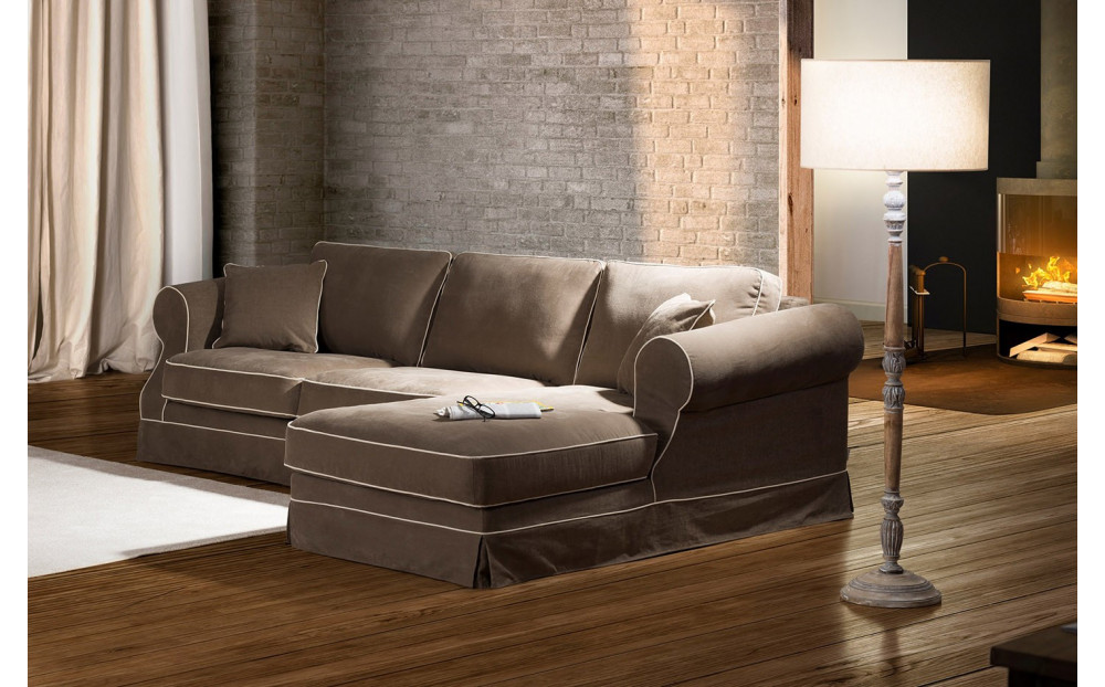 Elena 2,5 sofa z szezlongiem, luźnym pokrowcem i standardowymi oparciami