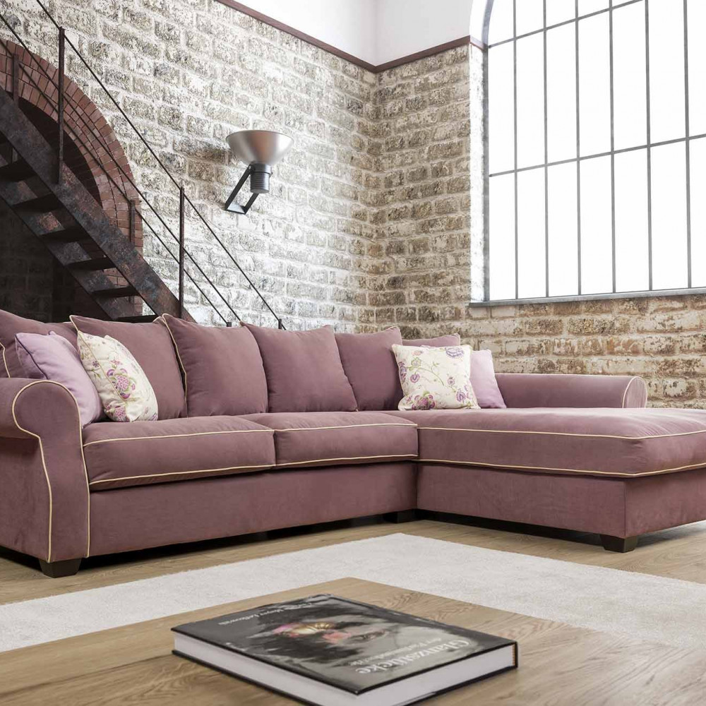 Montreal sofa narożna z szezlongiem i luźnymi poduszkami