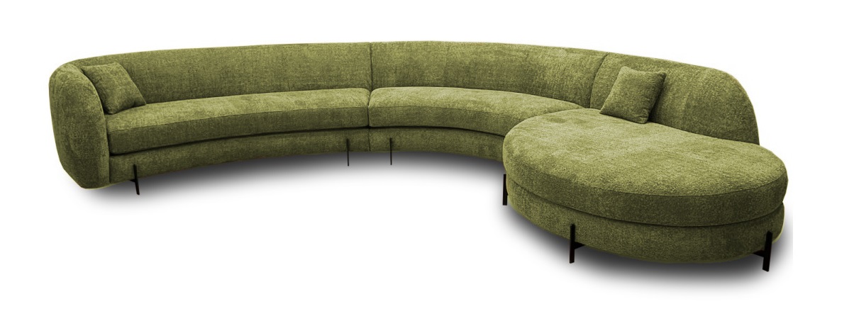 sofa w zielonkawej tkaninie